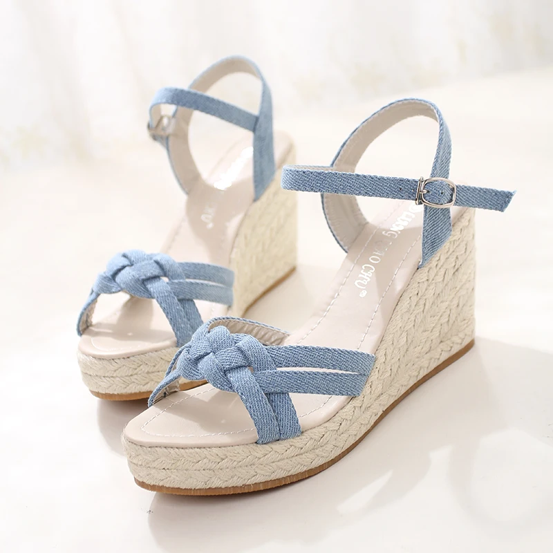 2025 summer new summer fresh calf carefully with hemp soles ramp platform women's straw sandals