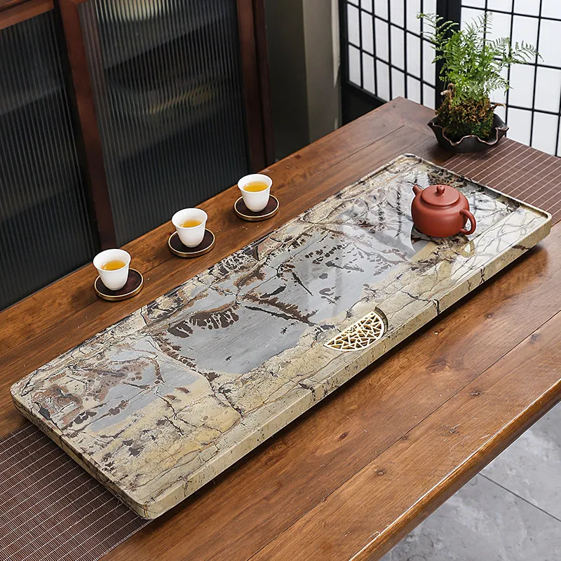 

Stone Rectangle Tea Tray Long Living Room Hospitality Tableware Luxury Office Chinese Tea Tray Kitchen Bandejas Home Products