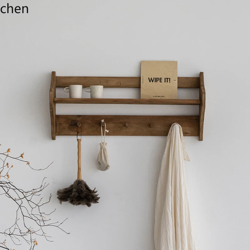 

HXL Home Shelf Log Hook Coat Rack Wall Solid Wood Hanger