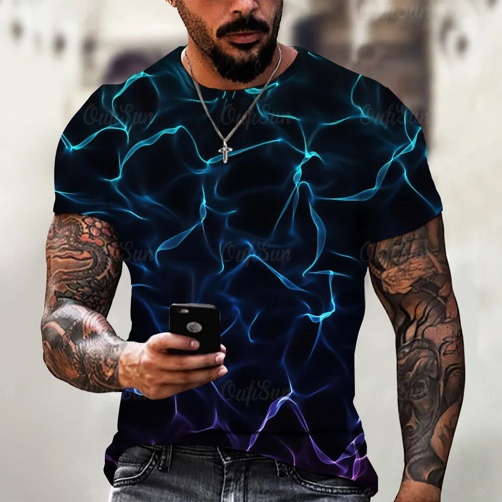 2024 Summer New Men\'s T-Shirt Casual Lightning Cool 3D Digital Printed T Shirts for Men Short Sleeve Tee Oversized Men Clothing