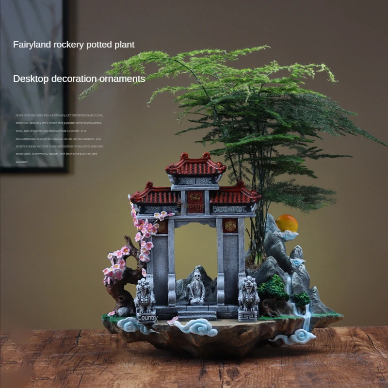 

New Chinese-style micro-landscape ancient building gifts wonderland rockery potted office desktop decorations