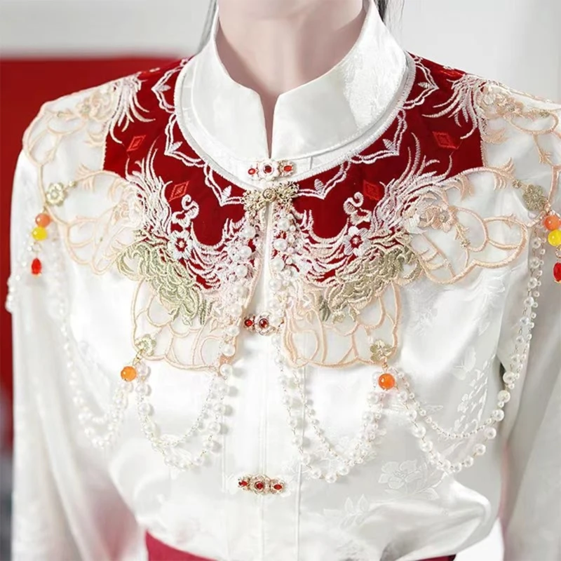 

Detachable Collar Hanfu Yunjian Floral Embroidery Lace Decorative Pearls Neckline Yunjian Collar Decorative Hanfu Dropship