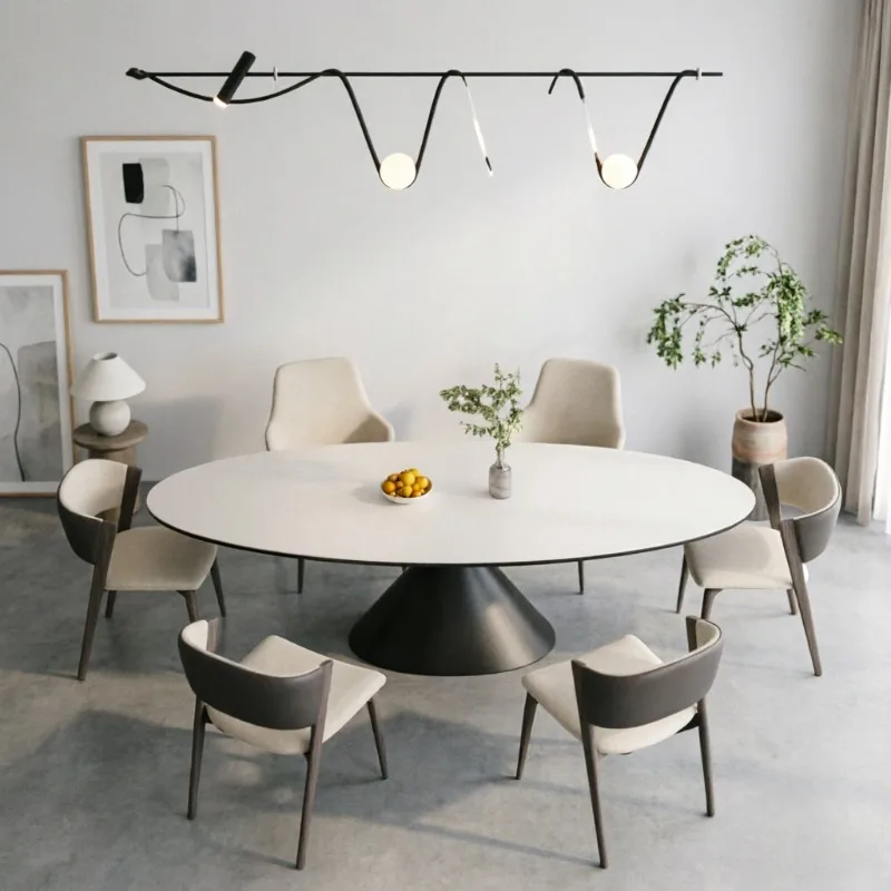 Mesa de Comedor de Metal de Diseño Único para Fiestas, Mesa de Comedor Ovalada Moderna de Lujo Comercial, Muebles Industriales para Hoteles