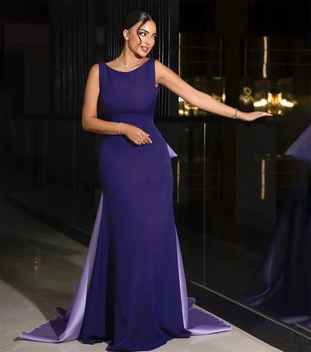 Squisito abito da sera viola con piega scoop increspato aperto sul retro sirena abiti da ballo formale banchetto gala Robe De Soiree
