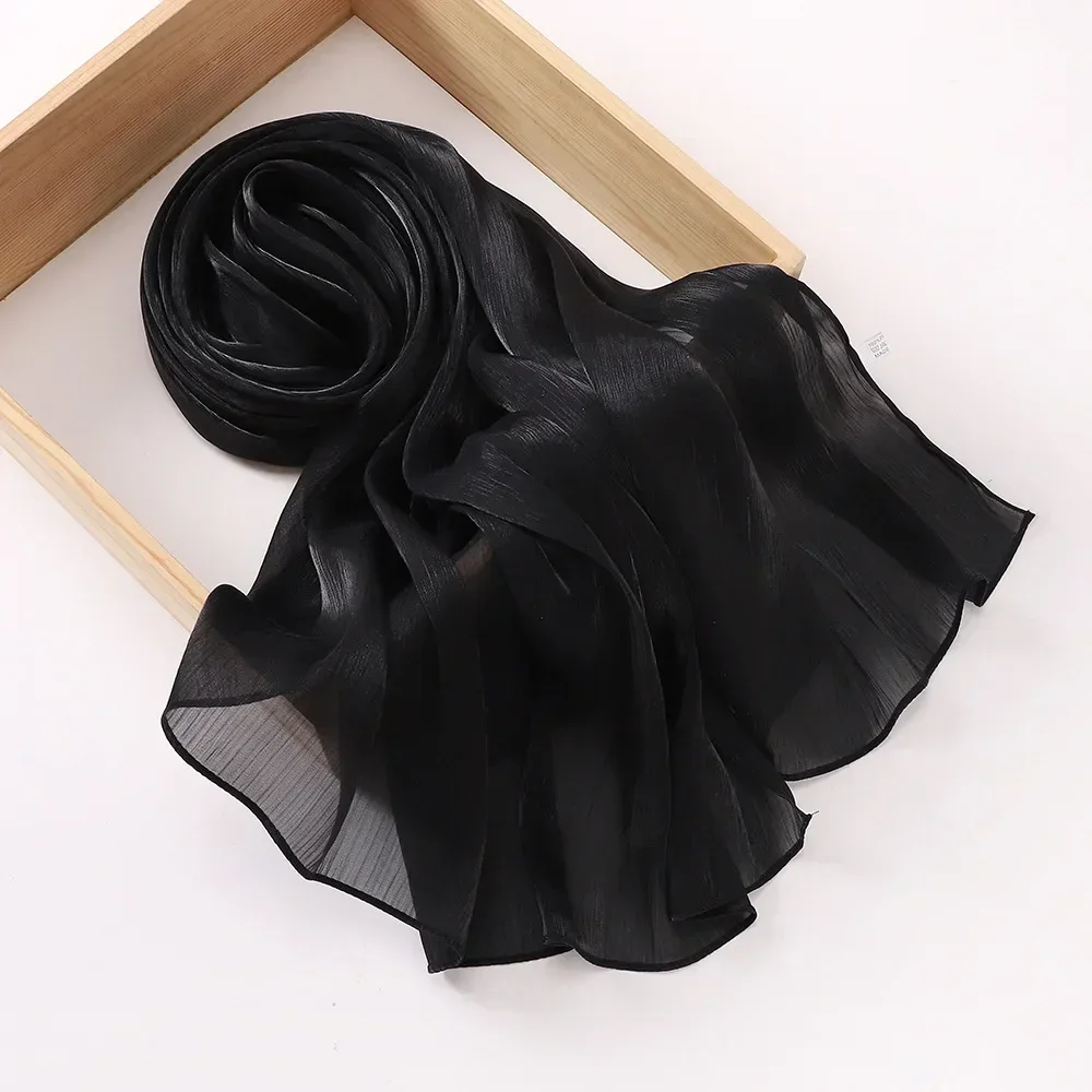 Light Weight Plain Shimmery Chiffon Crepe Crinkle Shawl Malaysia Solid Color Glitter Shiny Shimmer Hijab Scarf Women