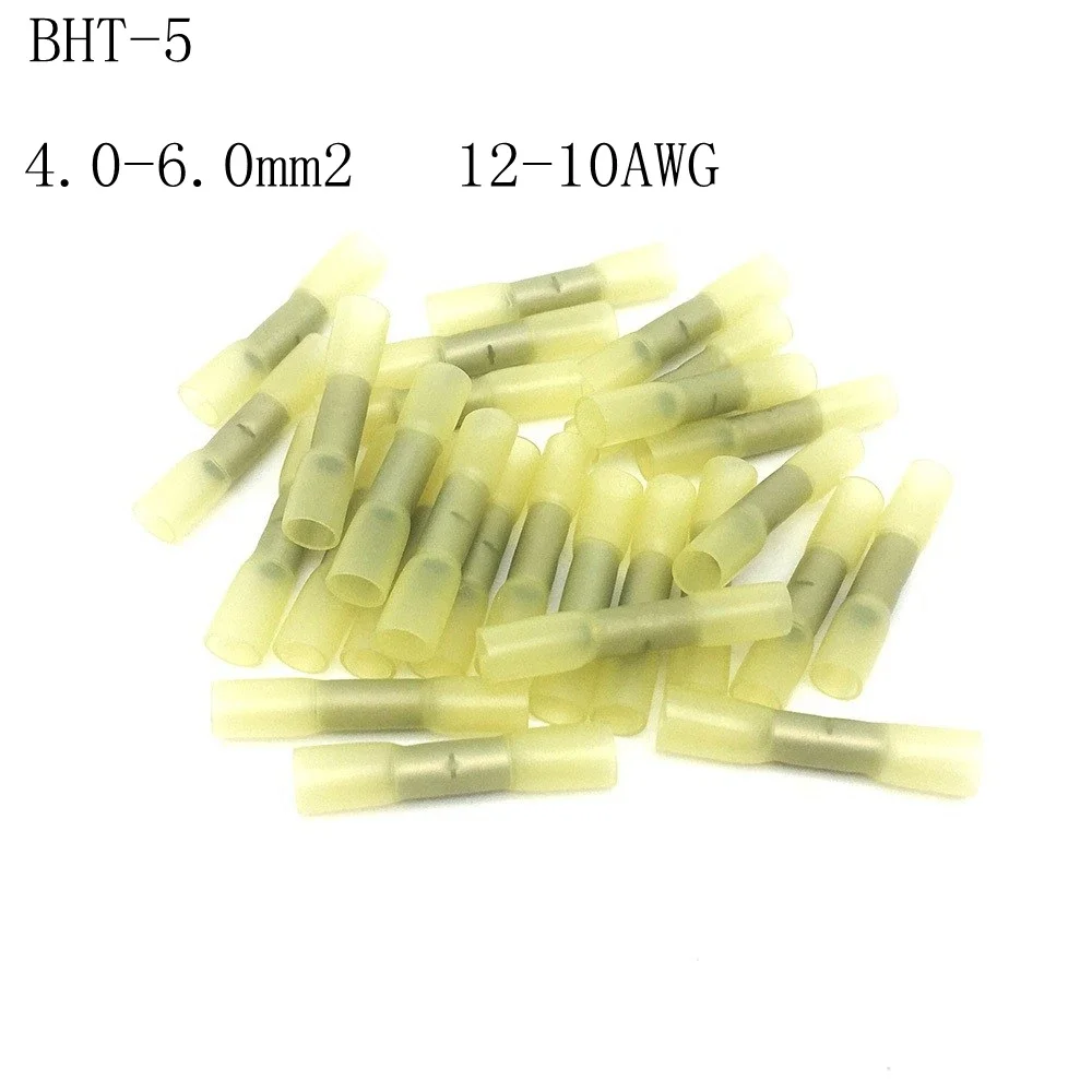 20pcs BHT0.5 BHT1.25 BHT2 BHT5 Insulated Heat Shrink Butt Wire Electrical Crimp Terminal Connector
