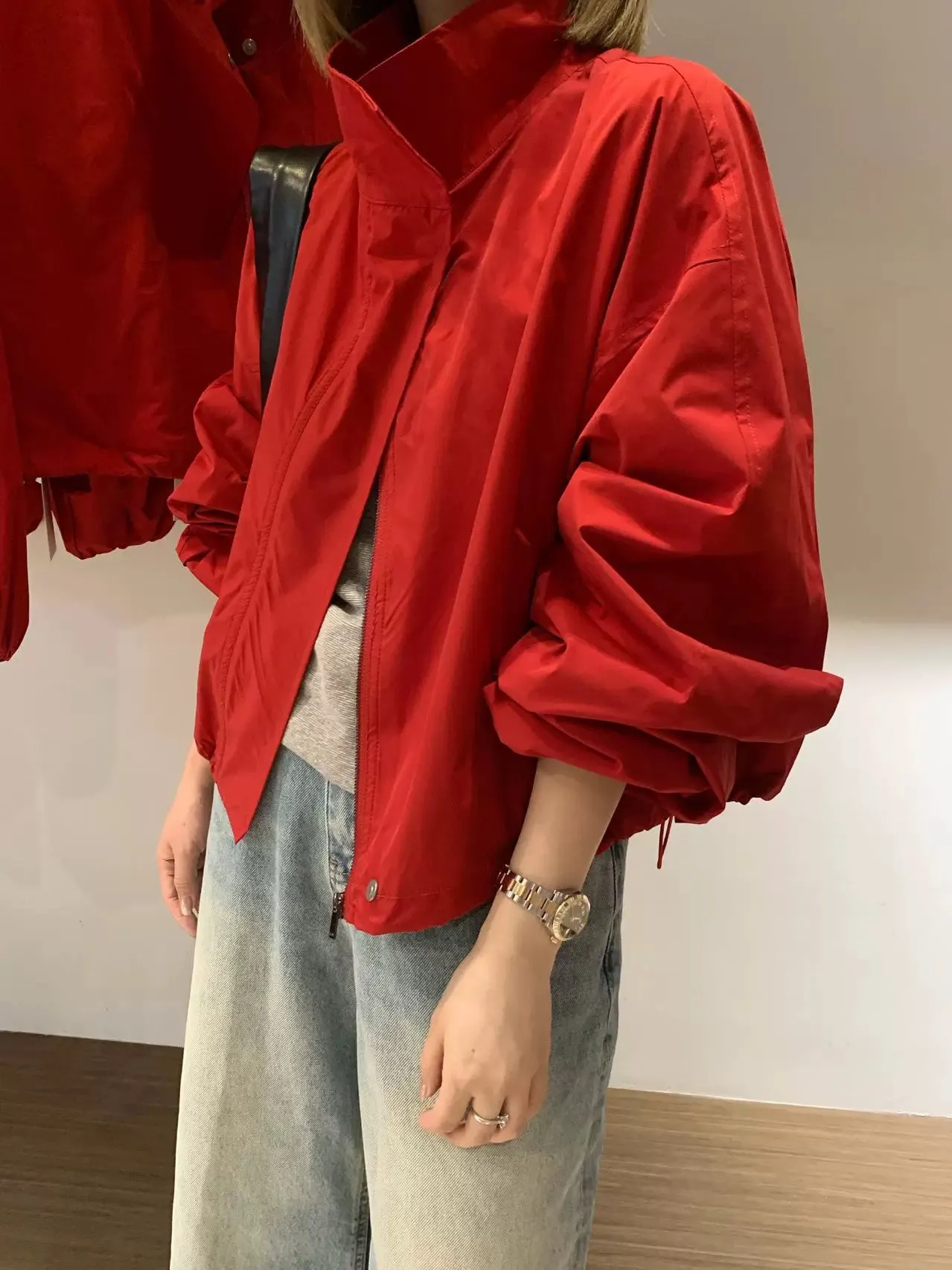 Image of Koreanischer Stil Lässiger Stehkragen INS-Stil Damenjacke Modische Frühlings- und Herbstjacke Locker Sitzend Winddichte Damenjacke