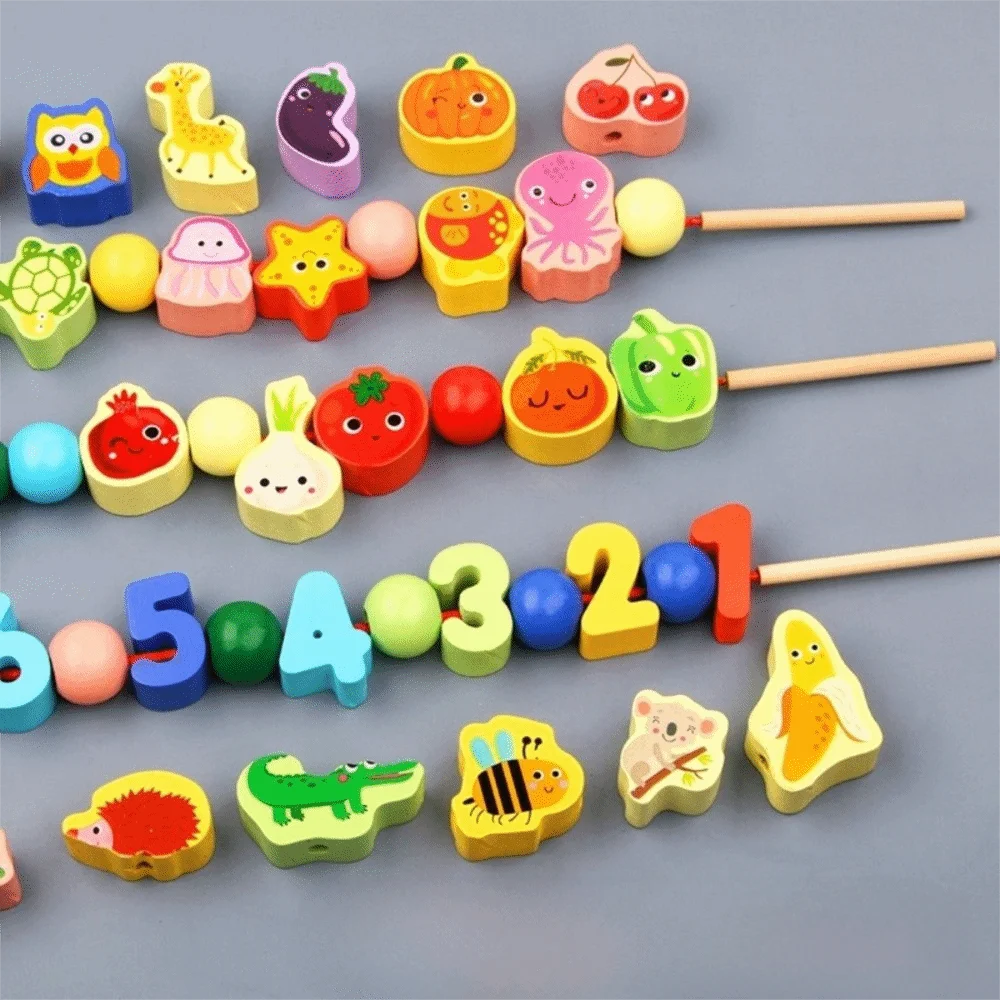 ​ Brinquedo colorido de contas de corda Montessori ​   Design de contas de laço ​ ​ Blocos de empilhamento ​ ​ Brinquedo de rosqueamento educacional precoce ​   Temas Diferentes