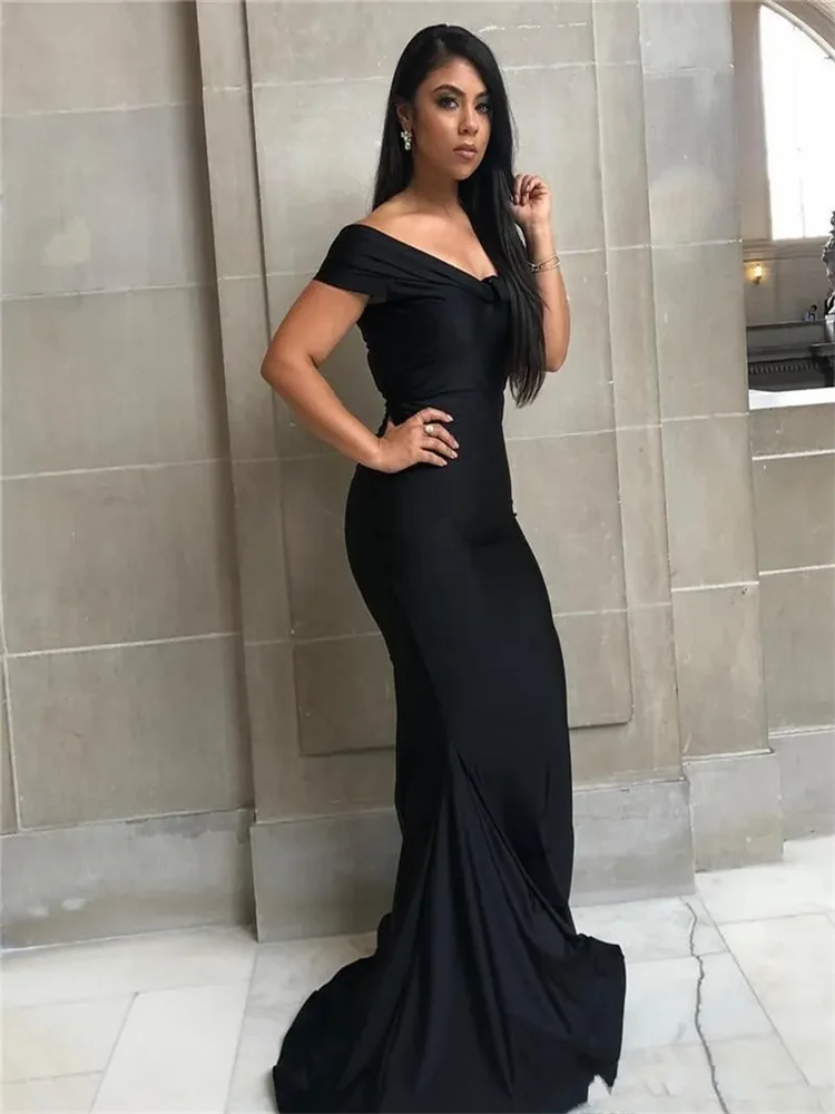 

Elegant Country Style Mermaid Evening Dresses Black Prom Dresses Long Bridesmaid Dresses Plus Size Off Shoulder Prom Gown