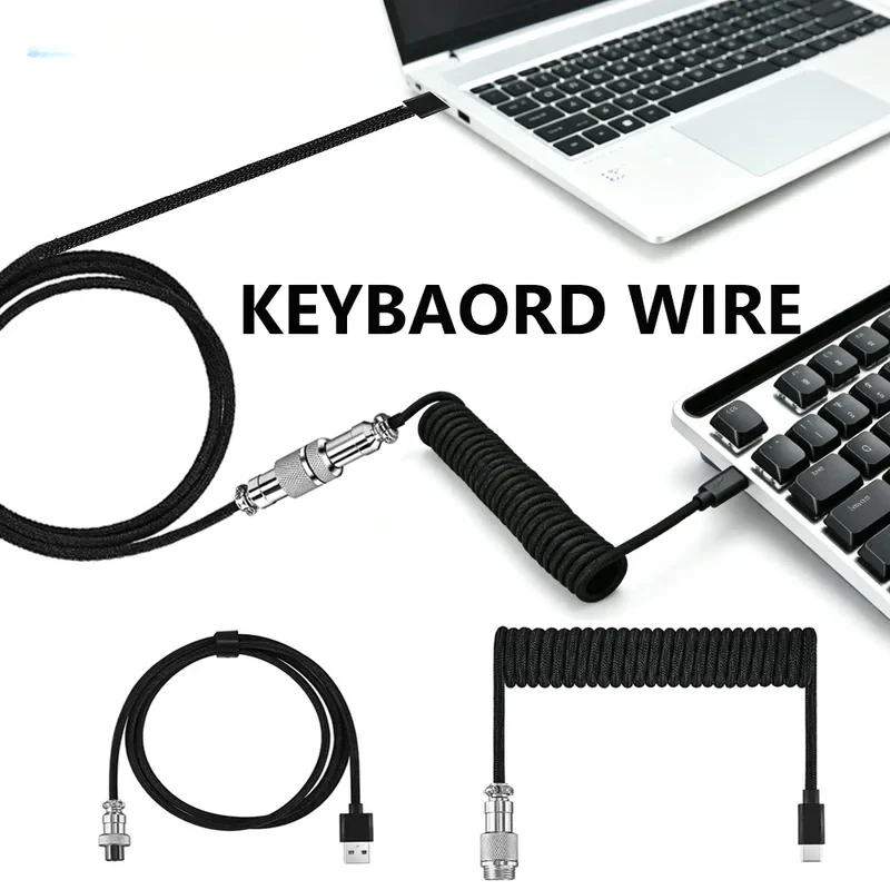 Type C Mechanical Keyboard Coiled Cable USB Detachable Gaming Keyboard Wire Computer Accessories Aviation Connect Cord
