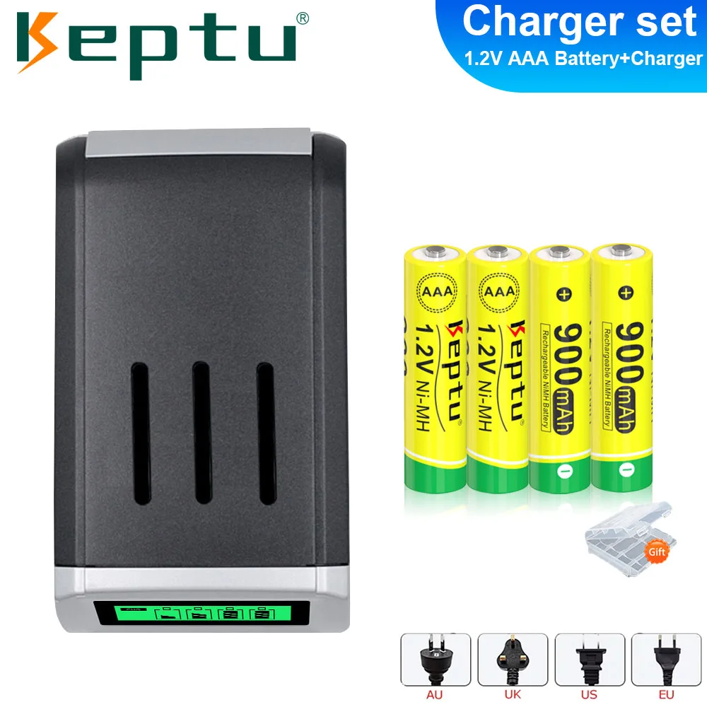 

KEPTU NiMH AAA 1.2V Rechargeable Battery 900mAh aaa 3A nimh batteries for Mouse + 4 Slots AAA/AA LCD Fast Battery Charger