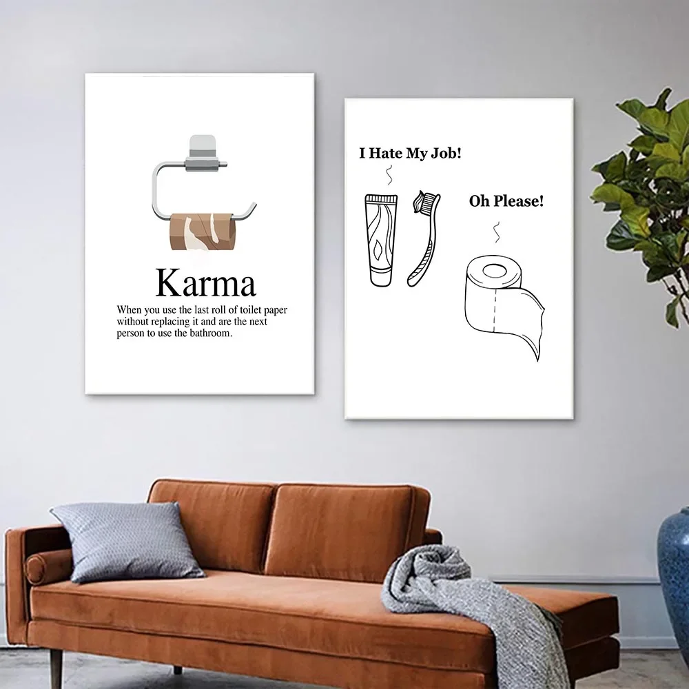 Karma Definition Poster Print Wall Art Canvas Painting Modern Funny Bathroom Sign Toilet Humour Pictures Bathroom Home Decor