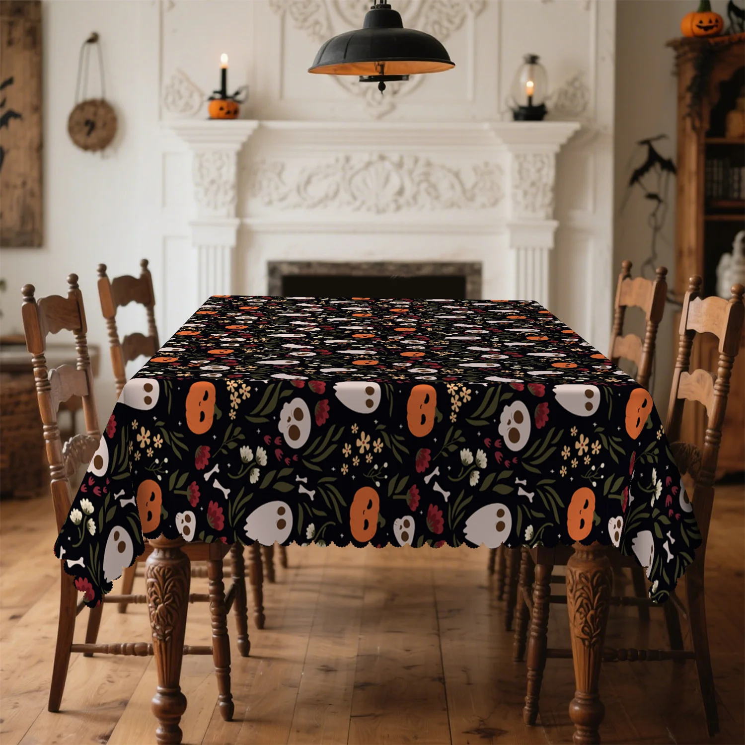Pumpkin lantern, ghost skull, flower Halloween tablecloth, 1 pack, suitable forzyc