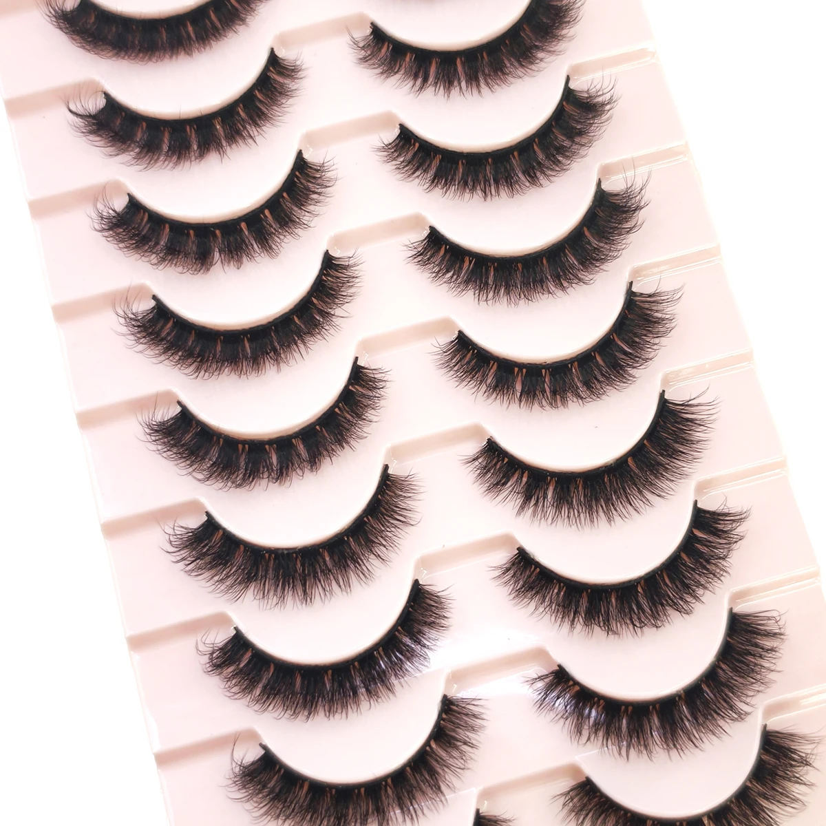 AMSDCN 8D Fake Lashes Fluffy Cat Eye Lashes Fluffy Volume False Eyelashes D Curl Dramatic Thick Full Strip Faux Mink Lashes