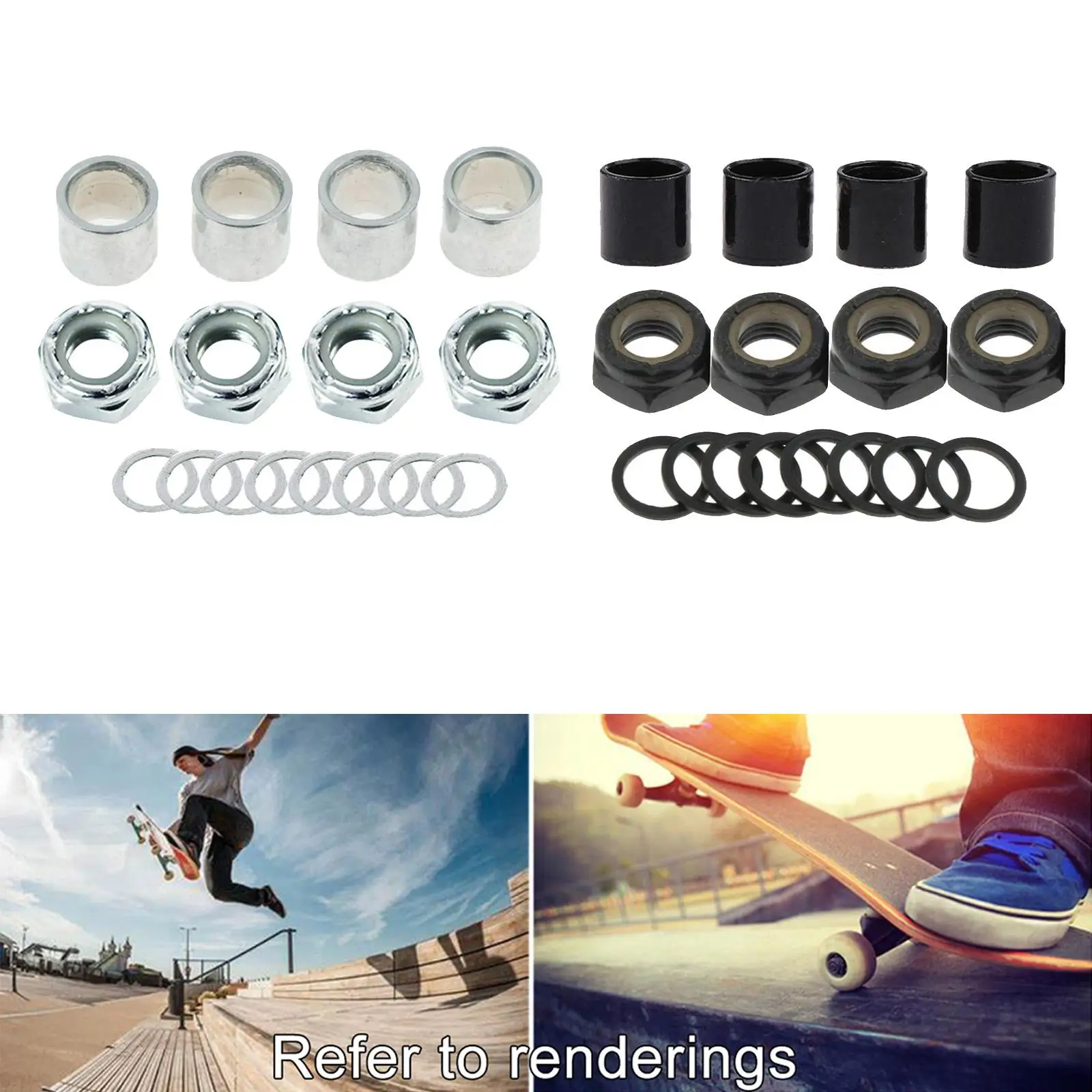 3-4pack Skateboard Truck Axle Washers Spacers Nuts Longboard Rebuild Hardware