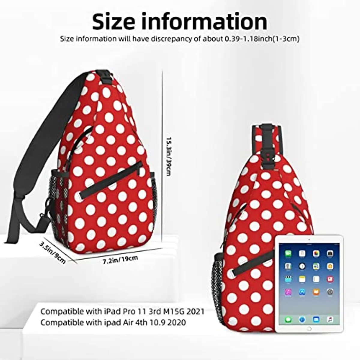 Mochila vermelha branca de bolinhas, bolsa de peito crossbody, bolsa de ombro, ginásio, ciclismo, viagens, caminhadas, mochila para homens, mulheres