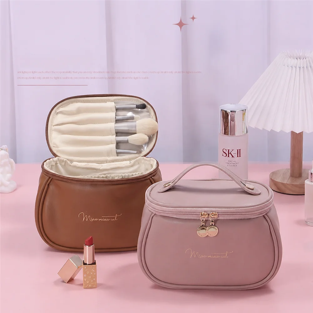 Große, tragbare, hochwertige, wasserdichte Kosmetiktasche für Damen, große PU-Leder-Waschtasche, Reise-Kosmetik-Aufbewahrungstasche – Detail 4