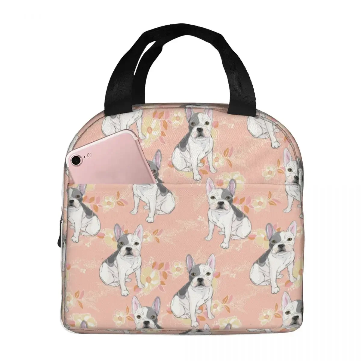 Lunch Tassen Voor Vrouwen Kinderen Franse Bulldog Hond Thermische Koeltassen Draagbare Picknick Dier Canvas Tote Bento Zakje