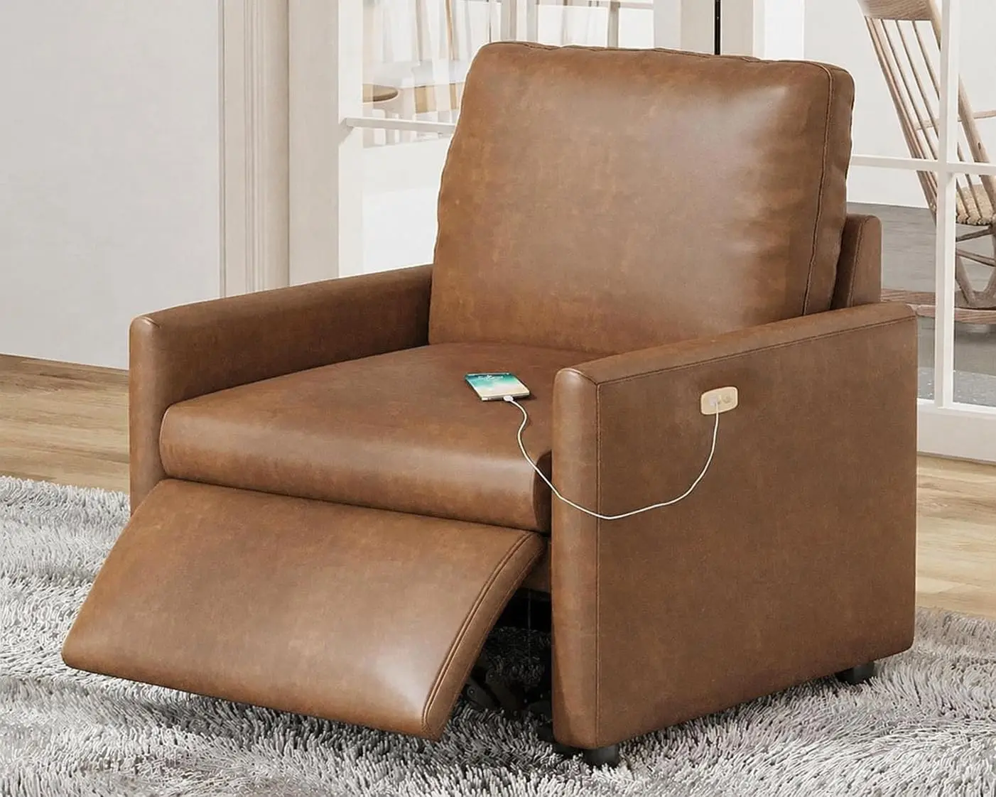 

36.5” Power Recliner Chair, Single Electric Reclining Sofa with USB Charging Port, Leather Recliner for Living, Customized