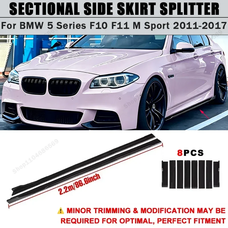 For BMW 5 Series F10 F11 M Sport 2011-2017 Side Skirts Extension Rocker Panel Splitter 86.6" ABS Plastic Body Kit Tuning 2012