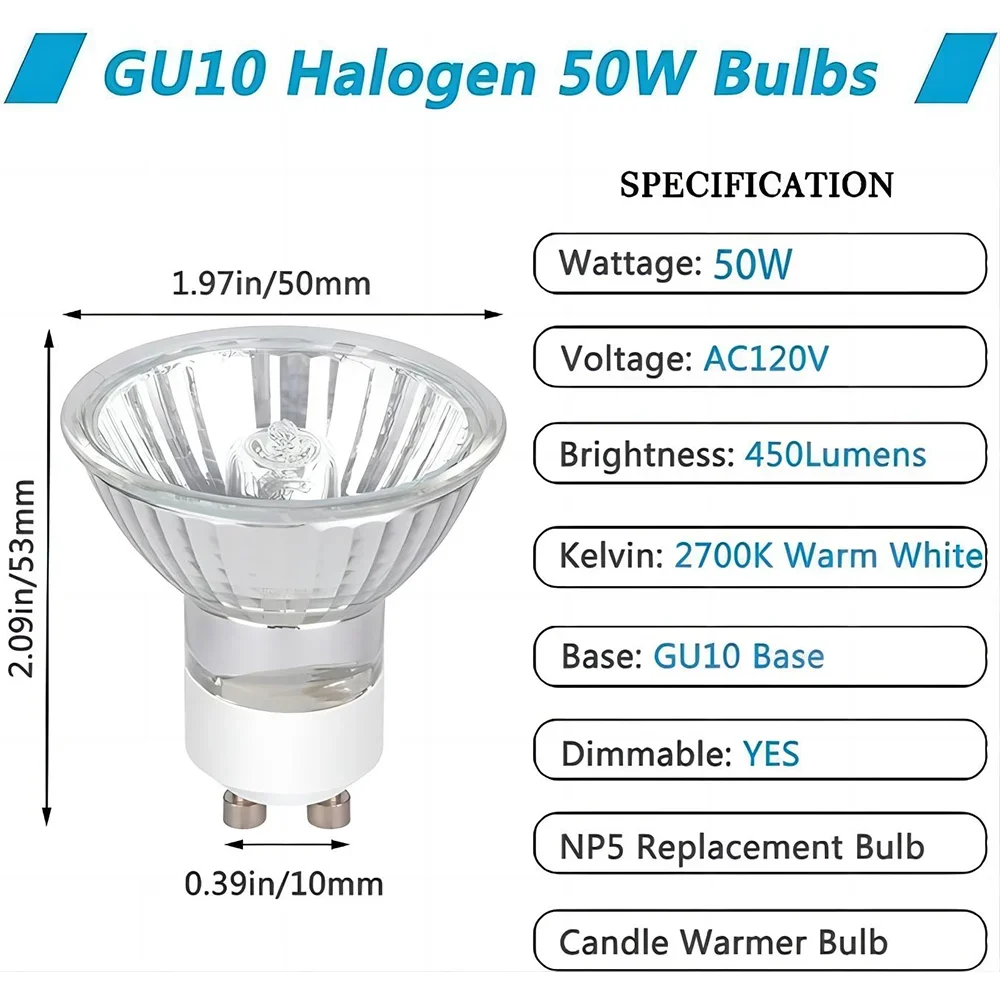 Lâmpada de halogéneo economizadora de energia, holofotes, fragrância, aquecedor de velas, lâmpada, 120V, 25W, 35W, 50W, Gu10