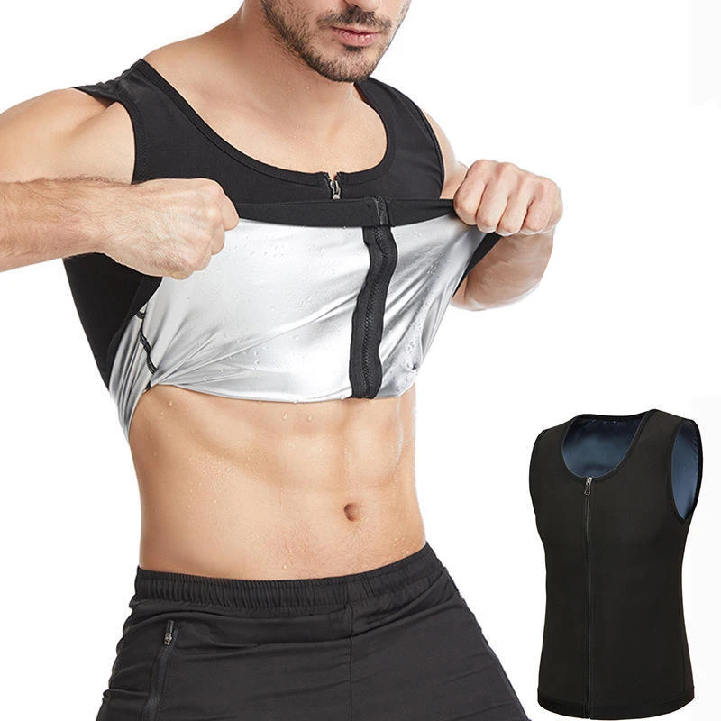 1pcs Men's Shapewear Zipper Coated Silver Vest Exercise slimming corset Compression Sweat Reducing Fat Sauna Tops Waist Trainer