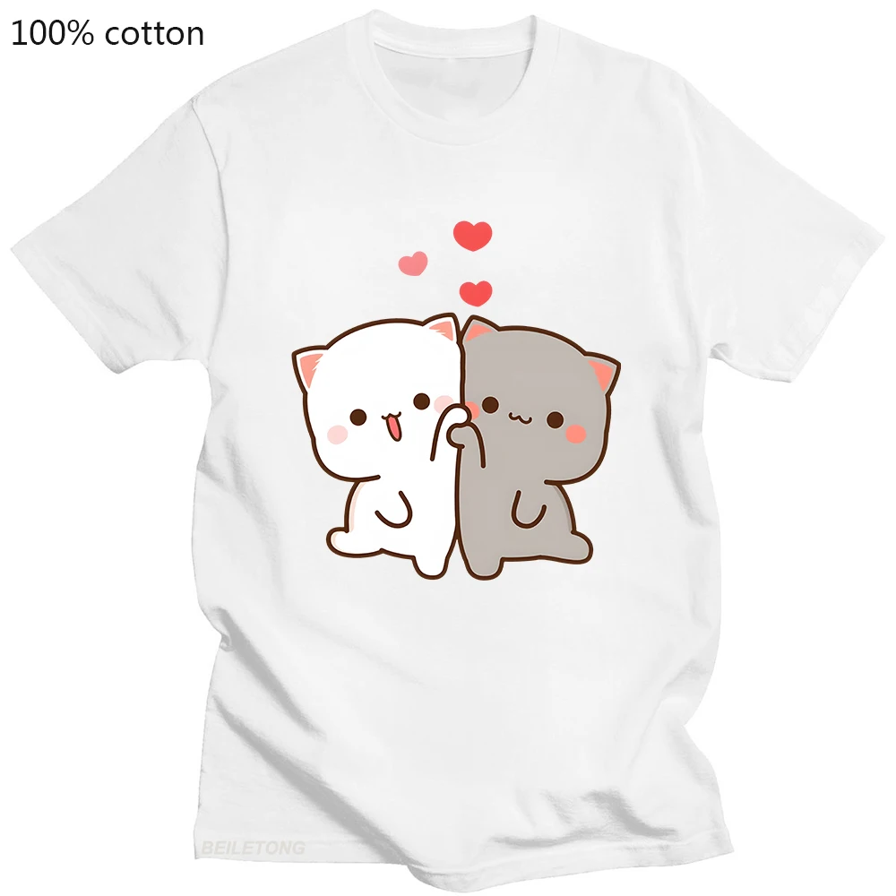 Mochi Pfirsich Und Goma Nette Katze T-shirt 100% Baumwolle Sommer Mädchen T-shirt Mode Kawaii Cartoon T Shirts Harajuku Ästhetische hemden