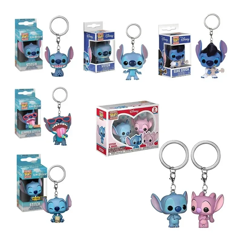Funko POP llavero Lilo Stitch y Ángel Tiki Stitch verano Stitch vinilo figura de acción PVC modelo juguetes para niños regalos