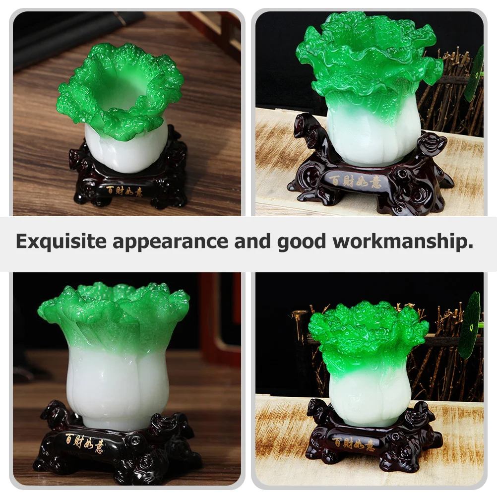 

Resin Pen Container Unique Cabbage Design Multi-Function Desk Storage Holder Smooth Surface Stable Display Resin Pen Container