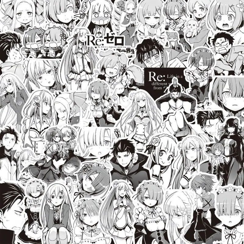 Autocollants noir et blanc Re:ZERO - Commencer une nouvelle vie dans un autre monde, Emilia Rem, accessoires d'anime, dessin animé, créativité, autocollant pour journal DIY