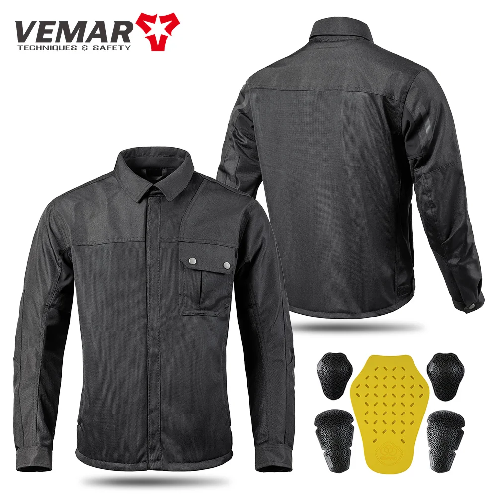 New Vemar Summer Mesh Retro Motorcycle Jacket Pants for Men Black Moto Protective Gear Motocross Motobike Suits With CE Protect