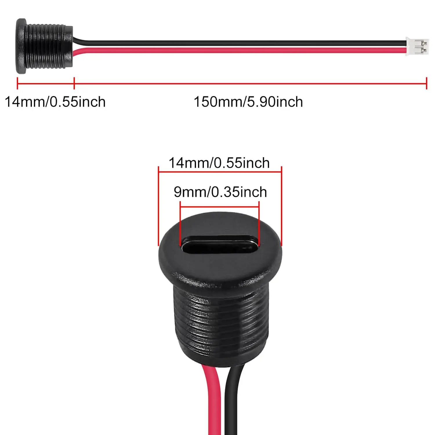 20PCS Type-C Female Chassis Wire 2Pin USB Connectors 3A Type-C Female Socket Connector Black(2pin with Terminal) view 3