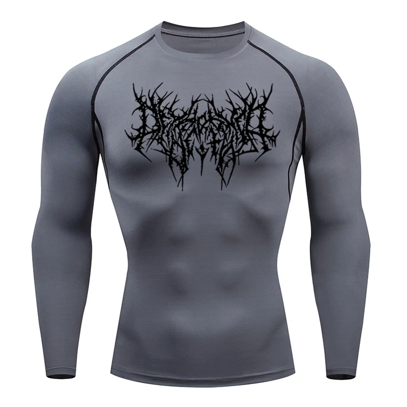 Thorns Print Compression Shirts Men Gym Workout Fitness Rash Guard Athletic Sport Tops Quick Dry Undershirts Baselayers Tshirt