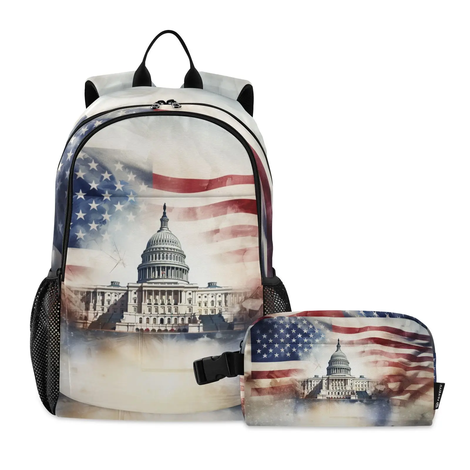 

New Kids Thickened Backpack American flag print Schoolbag Meal Bag Set Trendy Large capacity backpack High Quality Gifts
