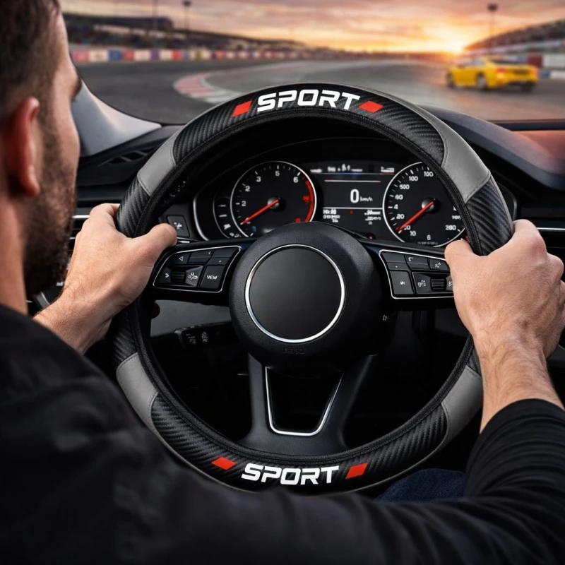 Steering Wheel Cover Carbon Sport Breathable Absorb Non Slip Univ Soft Protector Grip For SUV Truck Sedan Easy Install Accessory