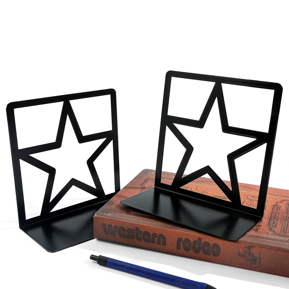 2 Pcs Color Hollow Pentagram Book Ends for Book Lovers Bookend for Heavy Books Home Book rack Holder Office Desktop