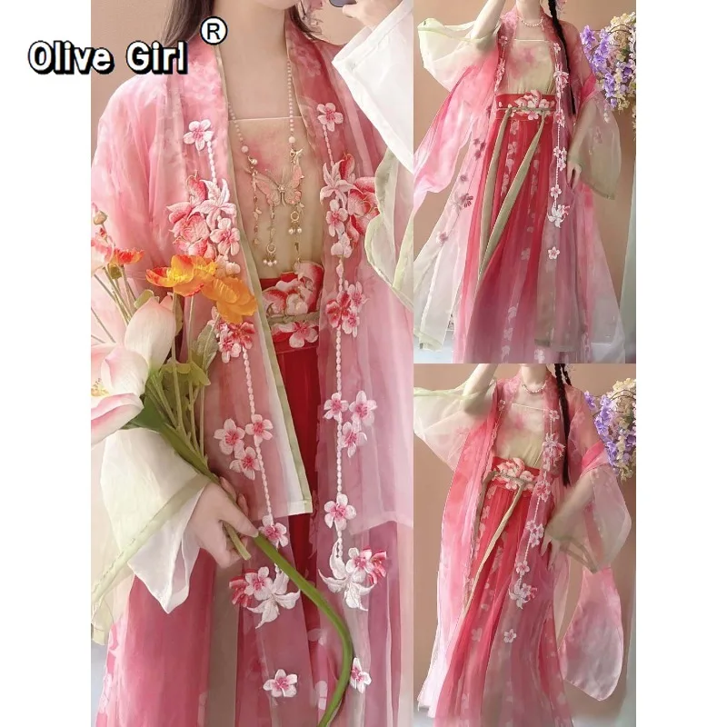 Olivegirl Hanfu Dress Traditional Chinese Clothing Women's Clothing Spring Print Gradient Embroidery Fairy Cosplay view 5