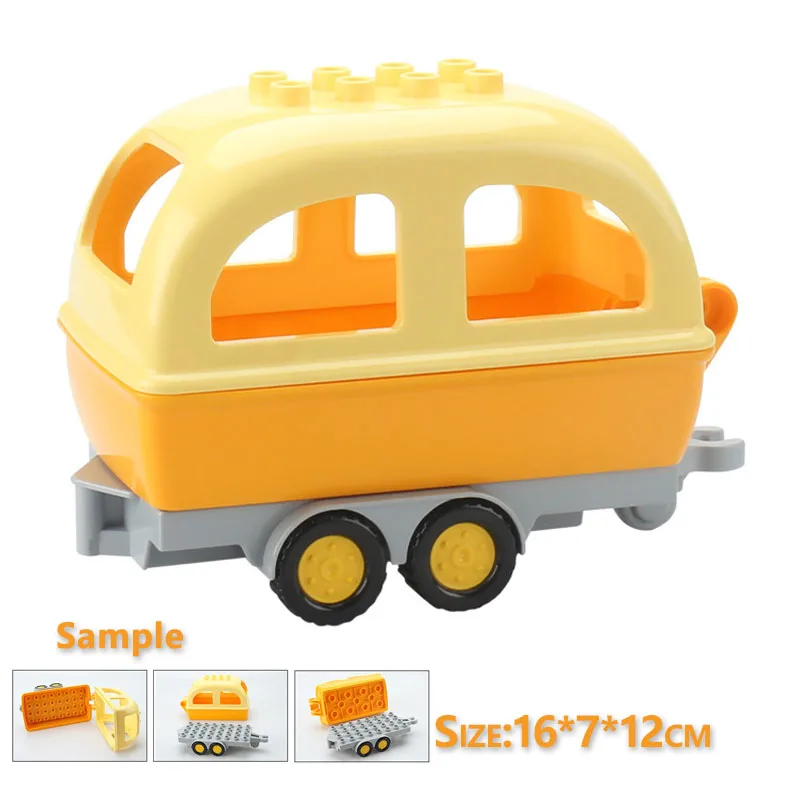 Trailer Auto Motor Boot Grote bouwstenen Collocatie Voertuigaccessoire Kid DIY Speelgoed Compatibel met Duploed Set Gift