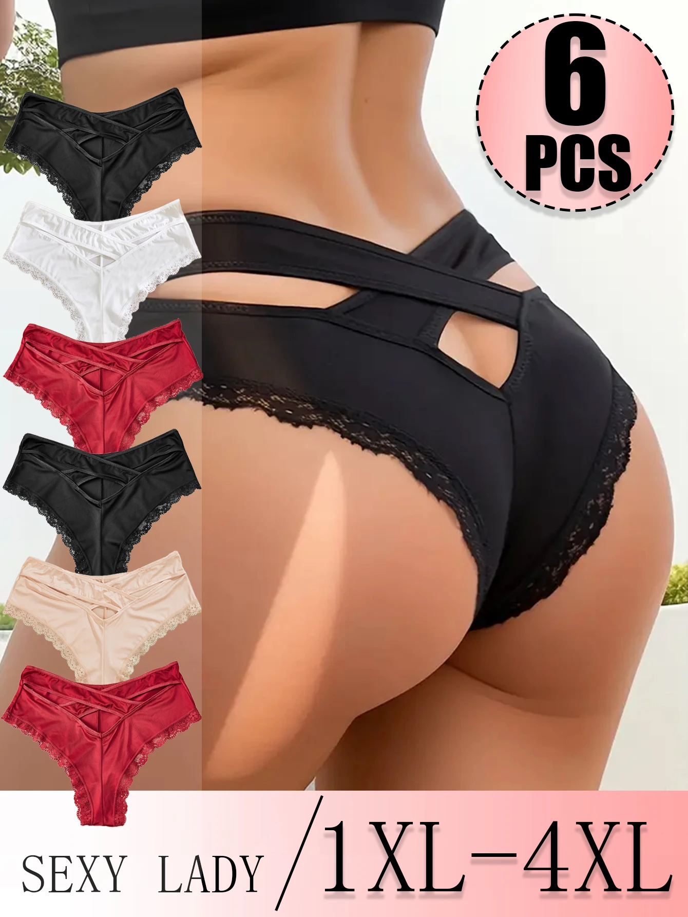 

6PCS Plus Size Women's Hollow Out Underwear Women's Sexy Underwear Lace Soft Hip Underwear Women's Elastic Underwear