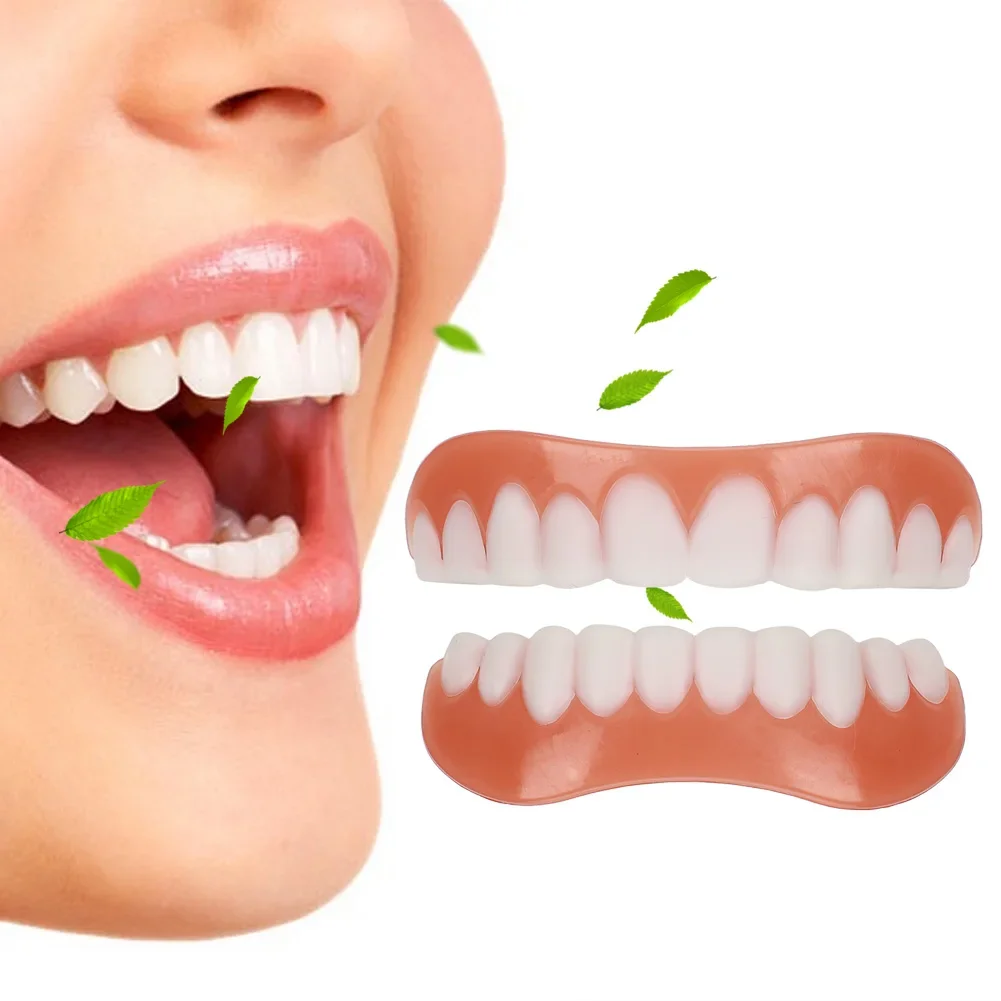 2 conjunto de silicone imitação chaves superior inferior dentes branqueamento adesivos profissional perfeito sorriso folheados cosméticos acessório dental