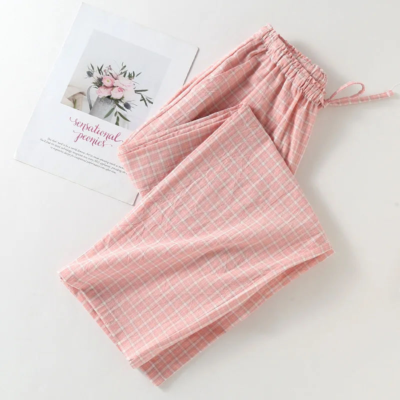 2024 New 100% Cotton Summer/Spring Women Trousers Sleep Pants Woman Pajamas Pants Plaid Print Bottoms Sleepwear Women Homewear