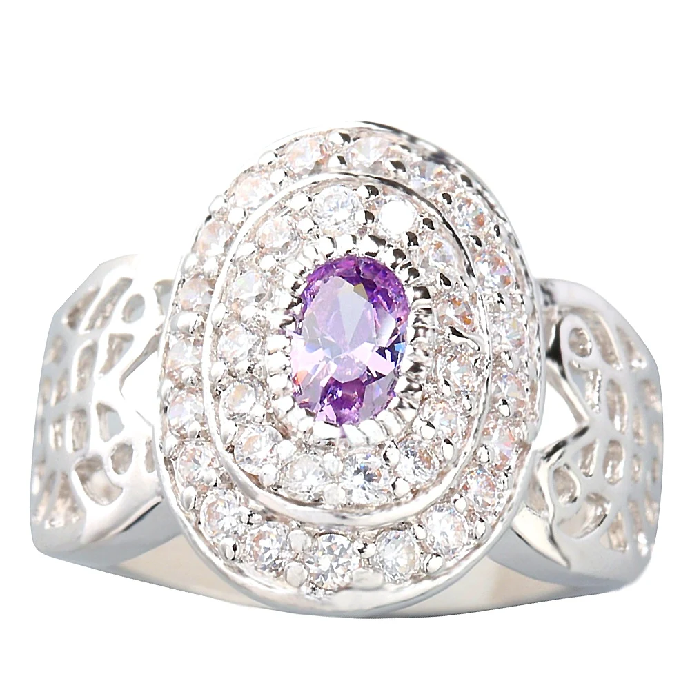 

4*6 мм, Фиолетовый аметист, искусственное серебряное кольцо