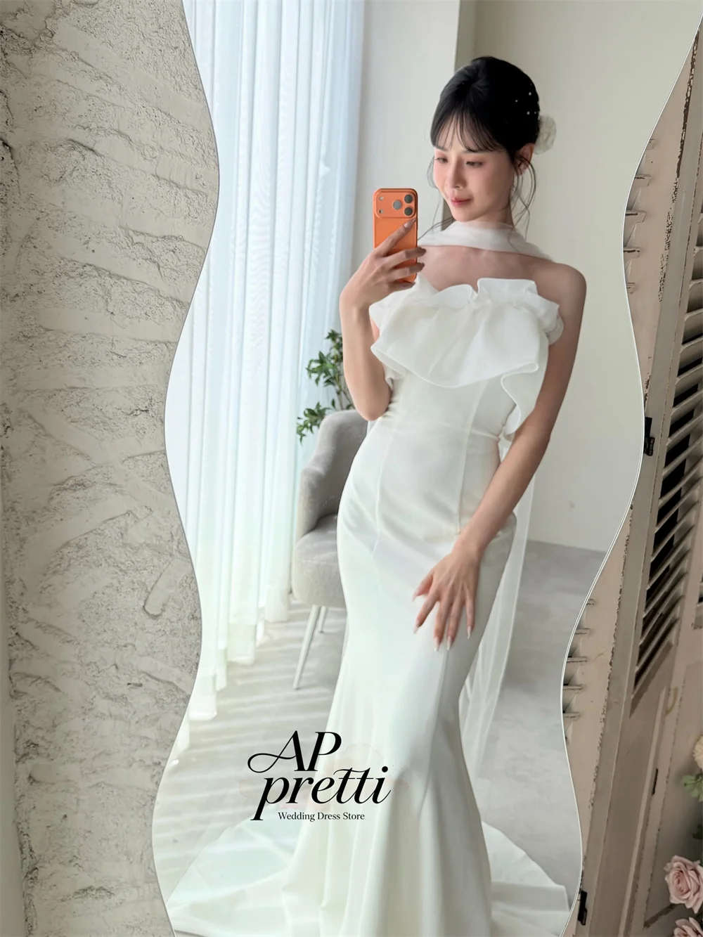 AP pretti Elegant Mermaid Trumpet Korea Wedding Dress Photo Shoot Strapless Floor-Length Pretty Bride Dress Customized ﻿