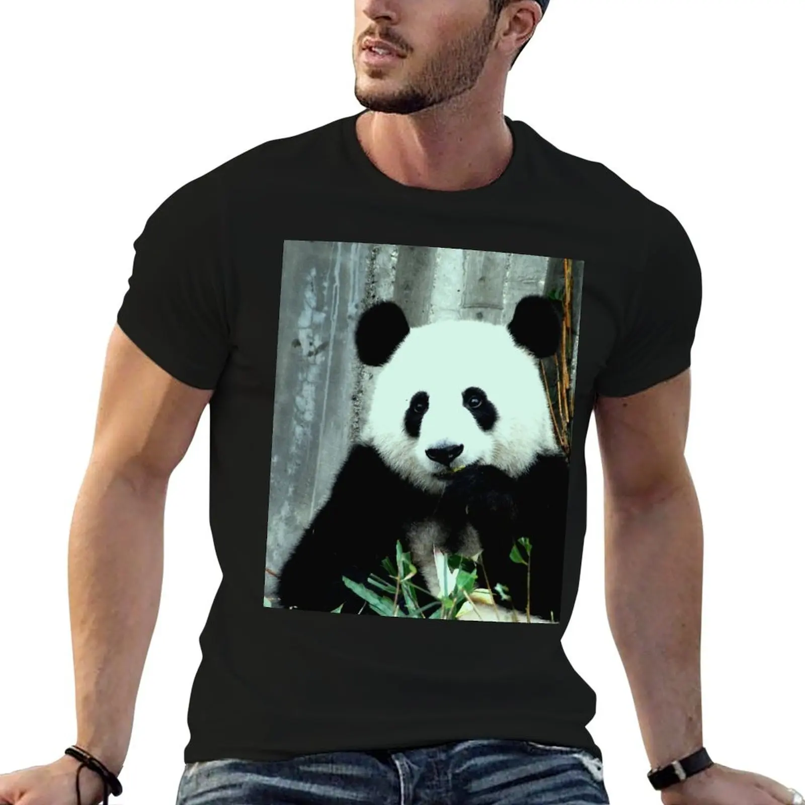 تي شيرت أكل الباندا تي شيرت للرجال بقصة ضيقة تي شيرت مصمم