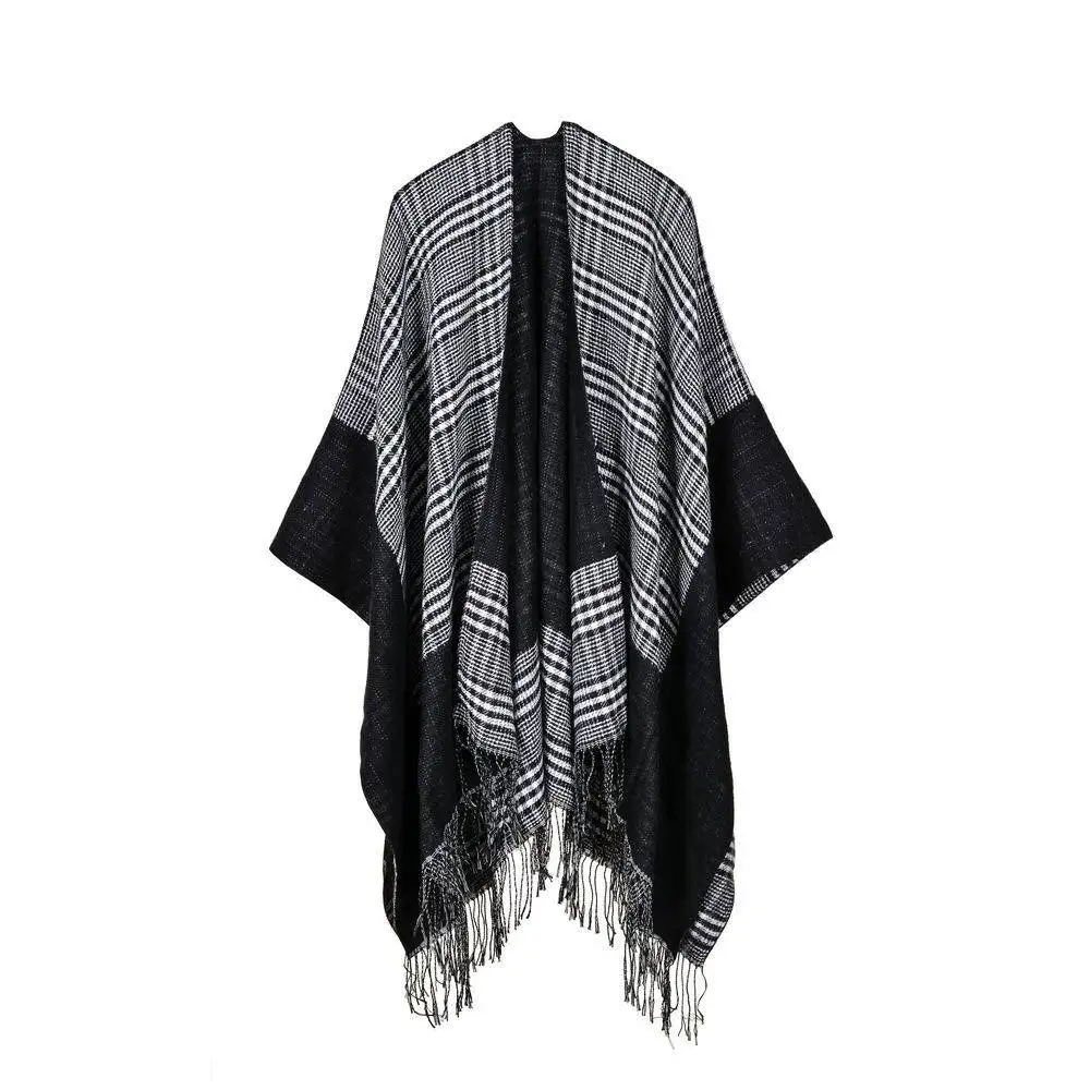 

Thickened Warm Knitted Shawl Autumn Winter Long And Wide Cube Patterned Floral Frame Small Square Cozy Wrap for Ladies
