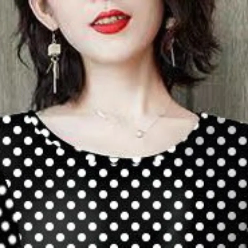 2023 Autumn and Winter Women\'s Pullover Round Neck Patchwork Polka Dot Striped Loose Fashion Casual Elegant Long Sleeve Dress