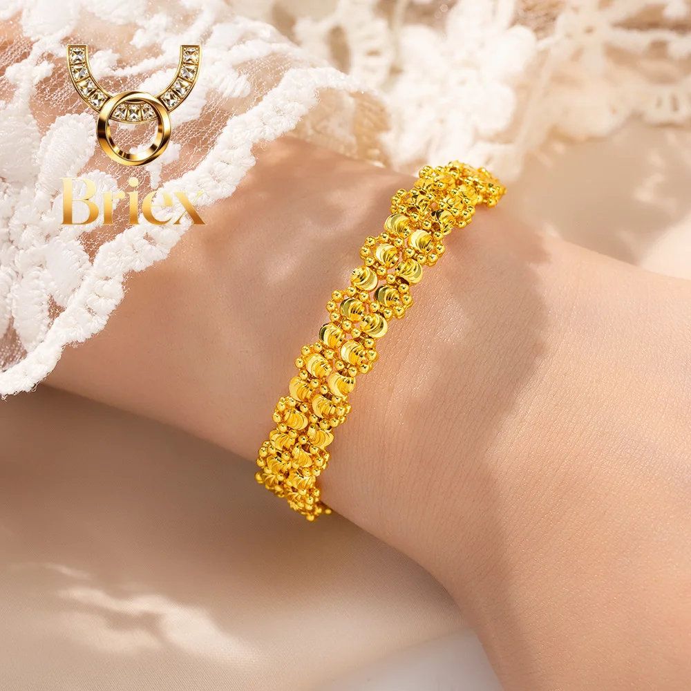 Briex Jewelry Luxury 24K 9999 Pure Gold real gold Women's Watermelon Beads Bracelet All-match Wide Bracelet