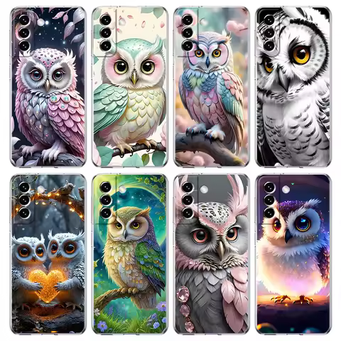 Transparent Cover for Samsung Galaxy S25,S24,S23,S22,S21,S20,FE,Ultra,S10,S10E,S9,Plus,5G Phone Case Capas Cartoon Cute Owl TPU