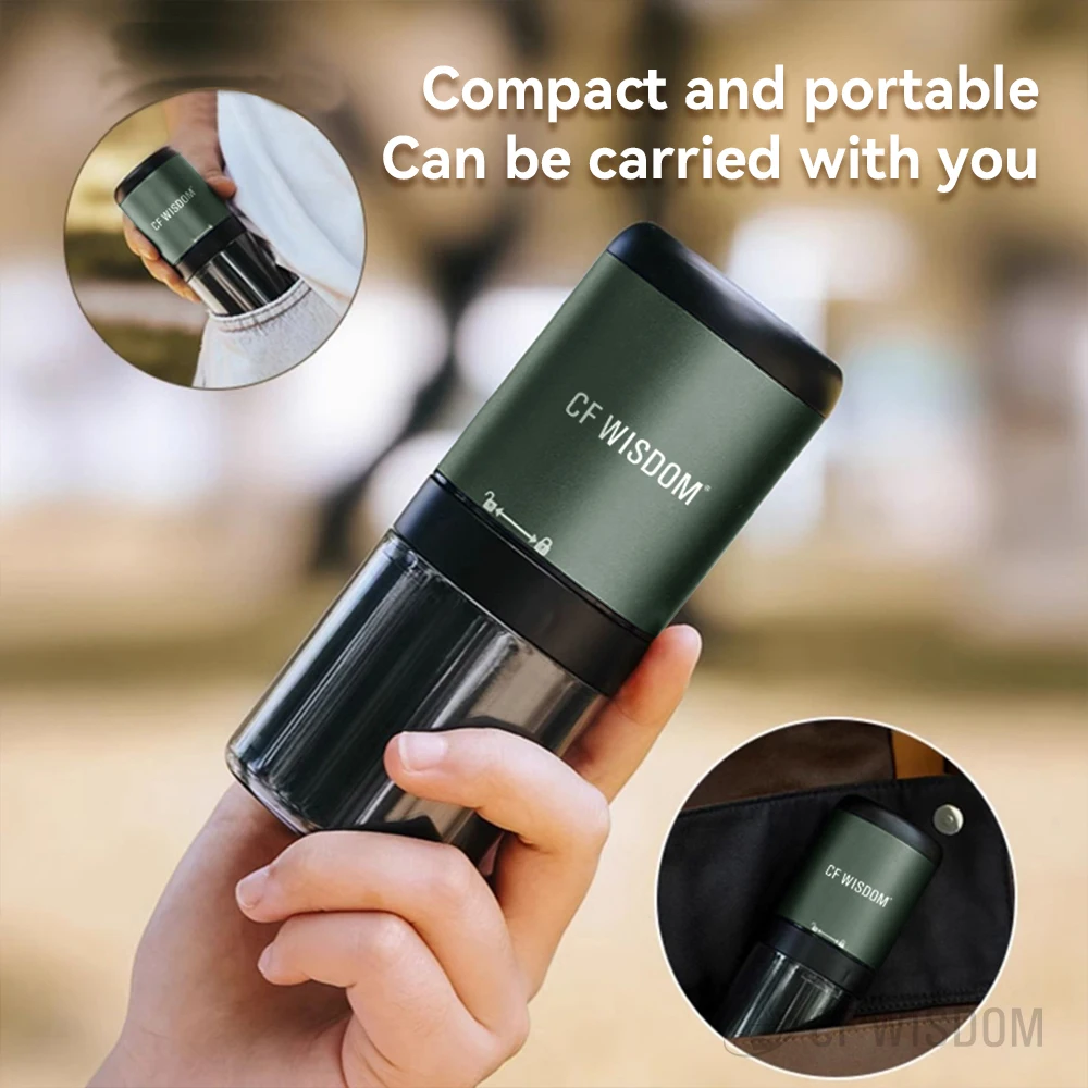 Picture 3: CF WISDOM Mobile Rechargeable Coffee Grinding System with 15g Bean Capacity 420 Stainless Steel Construction Five Star Burr Camp