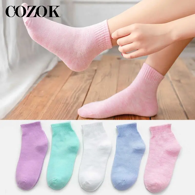 5 Pairs/lot Hot Sale Simple Womens All-match Solid Socks Girls Candy Color Fashion Socks Spring Autumn Cotton Socks Famale Socks